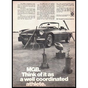 1974 MG MGB Convertible Roadster Vintage Print Ad Sports Trophies Skis Wall Art